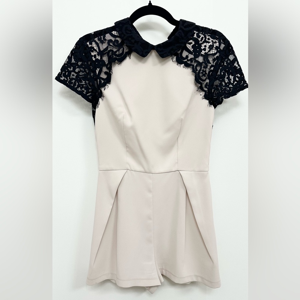 Topshop Cream and Black Lace Romper Playsuit